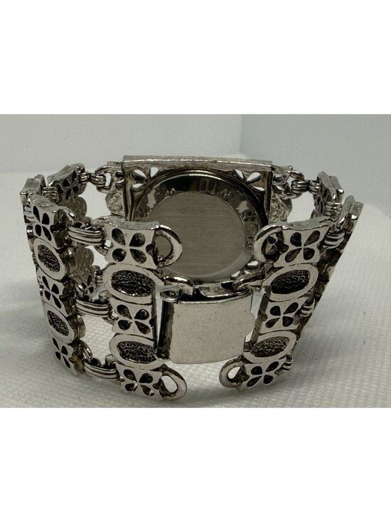 Vintage Le Monde Wind Up Watch Silver Tone Filigree Bracelet Mechanical Wristwat main image 4